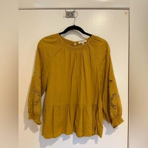 Madewell Mustard Yellow Embroidered Linden Blend Blouse